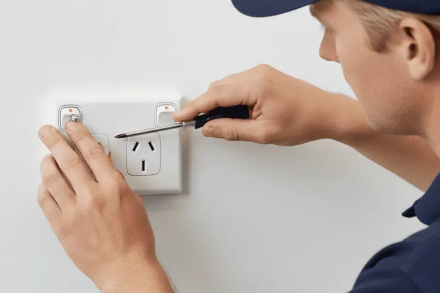 Electrician installing a new power outlet